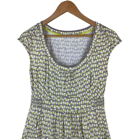 Boden Dress US Size 4P Gray & Lime Green Print Cap Sleeve Jersey Pockets EUC - Picture 2 of 14